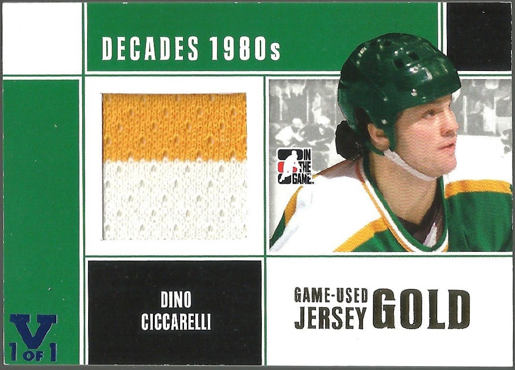 2010-11 ITG Decades 1980s Jerseys Gold #M25 Dino Ciccarelli 1/1 (image for) 2010-11 ITG Decades 1980s Jerseys Gold #M25 Dino Ciccarelli 1/1