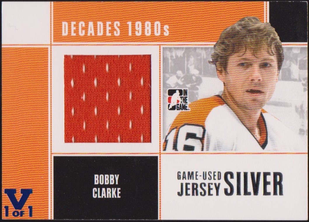 2010-11 ITG Decades 1980s Jerseys Silver #M09 Bobby Clarke 1/1 (image for) 2010-11 ITG Decades 1980s Jerseys Silver #M09 Bobby Clarke 1/1