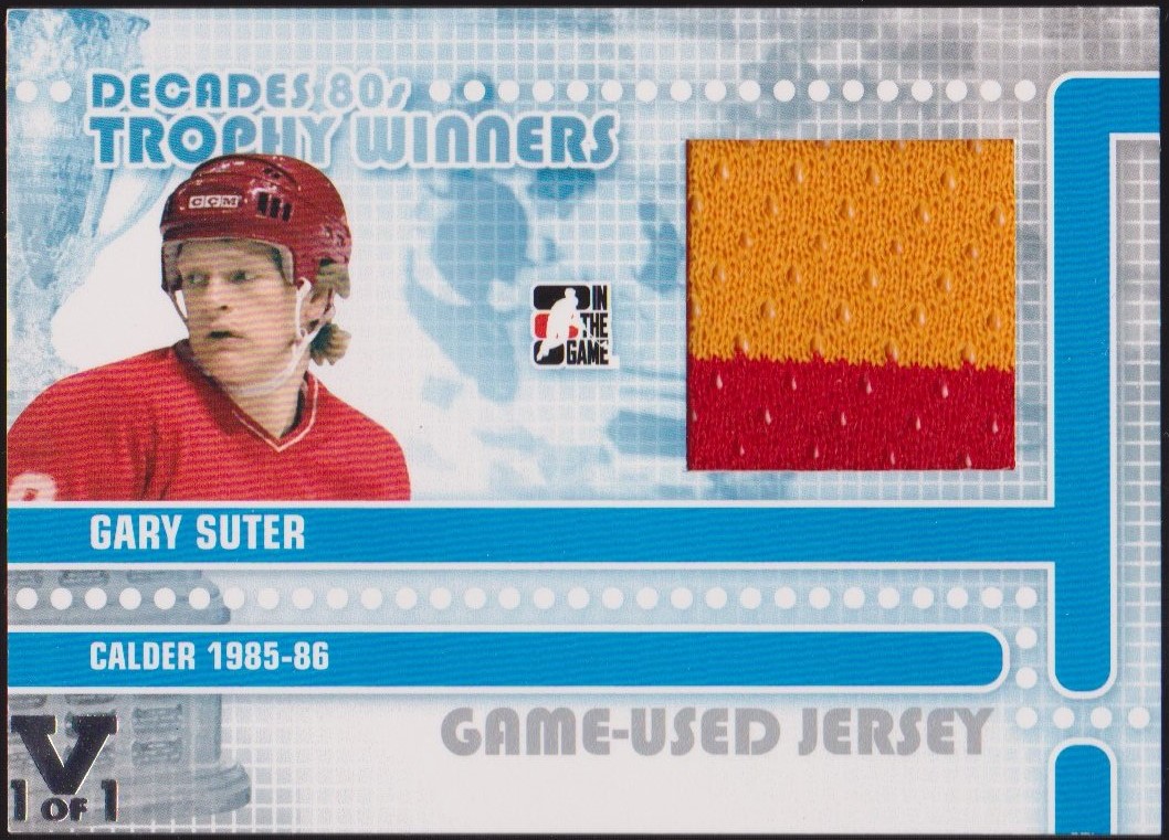 2010-11 ITG Decades 1980s Trophy Winners Jerseys Silver #TWJ18 Gary Suter - Calder 1985-86 (image for) 2010-11 ITG Decades 1980s Trophy Winners Jerseys Silver #TWJ18 Gary Suter - Calder 1985-86